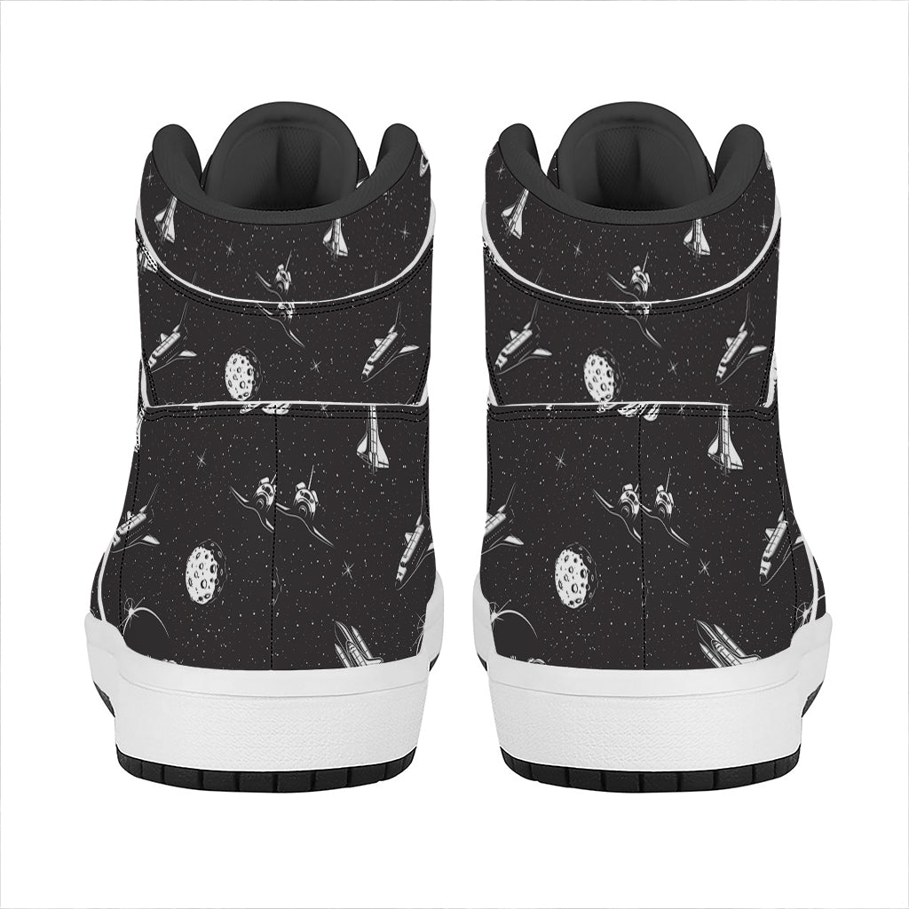 Astronaut In Space Pattern Print High Top Leather Sneakers