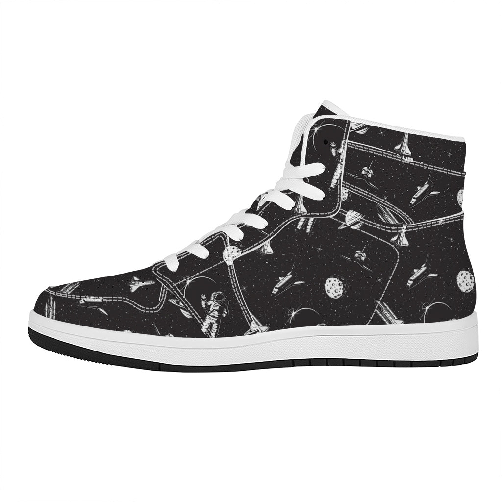 Astronaut In Space Pattern Print High Top Leather Sneakers