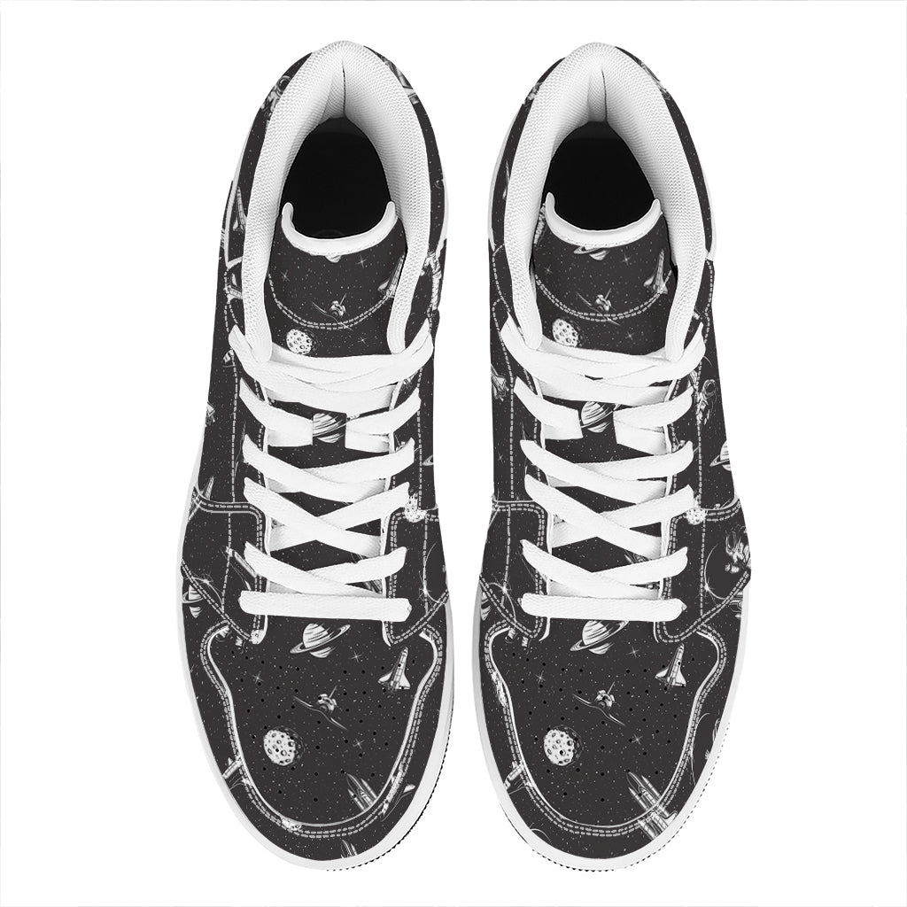 Astronaut In Space Pattern Print High Top Leather Sneakers