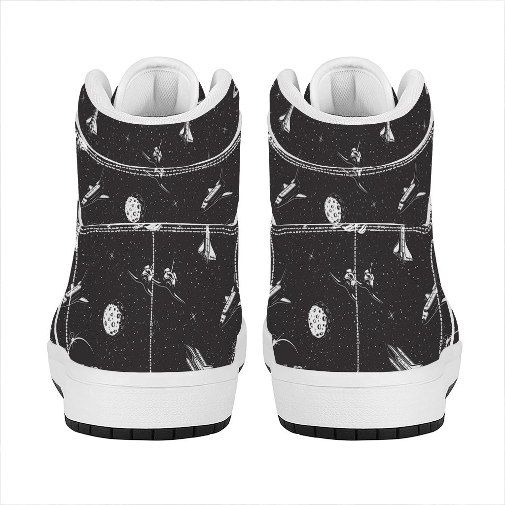 Astronaut In Space Pattern Print High Top Leather Sneakers