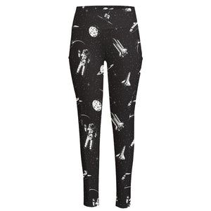 Astronaut In Space Pattern Print High-Waisted Pocket Leggings