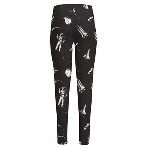 Astronaut In Space Pattern Print High-Waisted Pocket Leggings