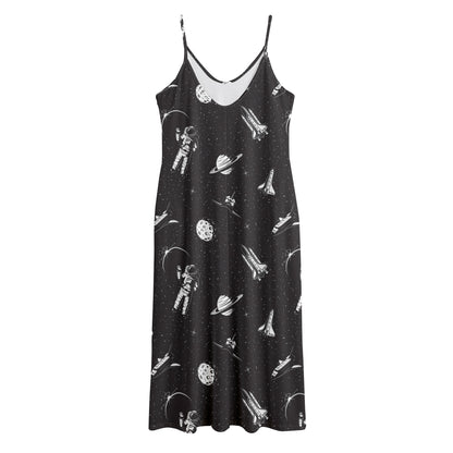 Astronaut In Space Pattern Print Jersey Midi Cami Dress