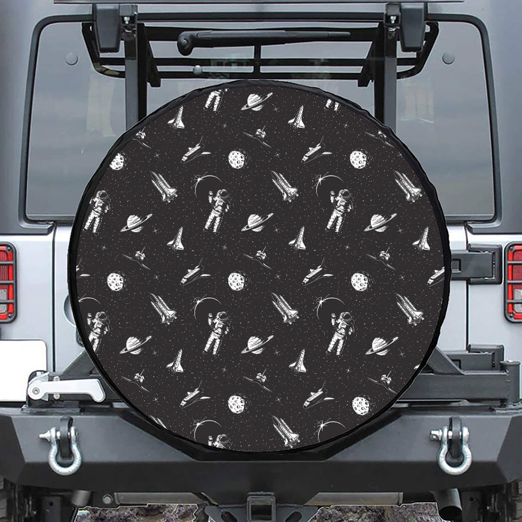 Astronaut In Space Pattern Print Leather Spare Tire Cover