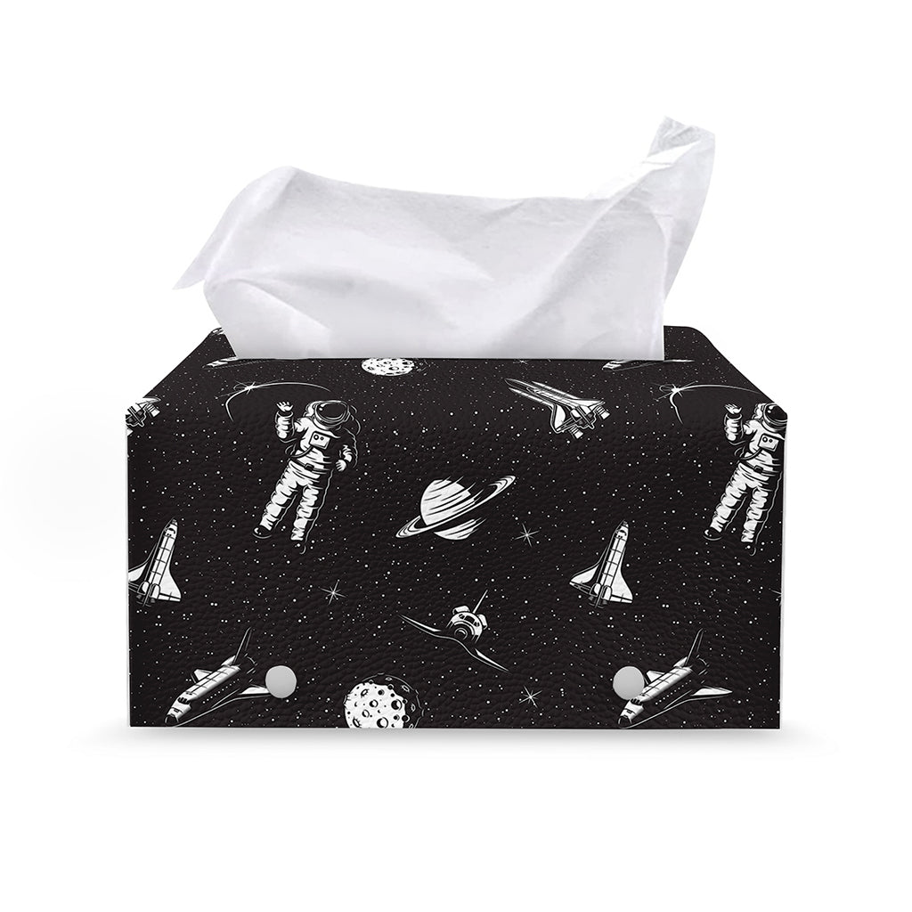 Astronaut In Space Pattern Print Leather Tissue Box Cover
