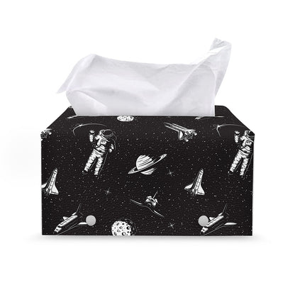 Astronaut In Space Pattern Print Leather Tissue Box Cover