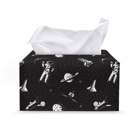 Astronaut In Space Pattern Print Leather Tissue Box Cover