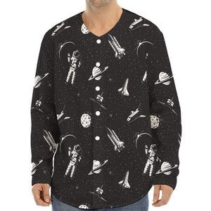 Astronaut In Space Pattern Print Long Sleeve Baseball Jersey