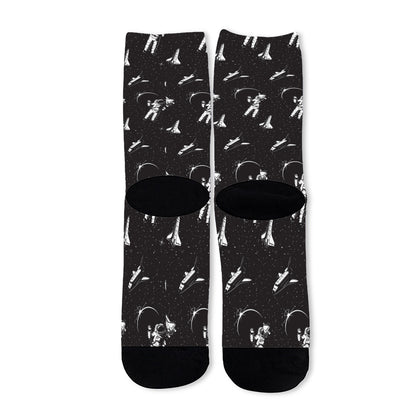 Astronaut In Space Pattern Print Long Socks