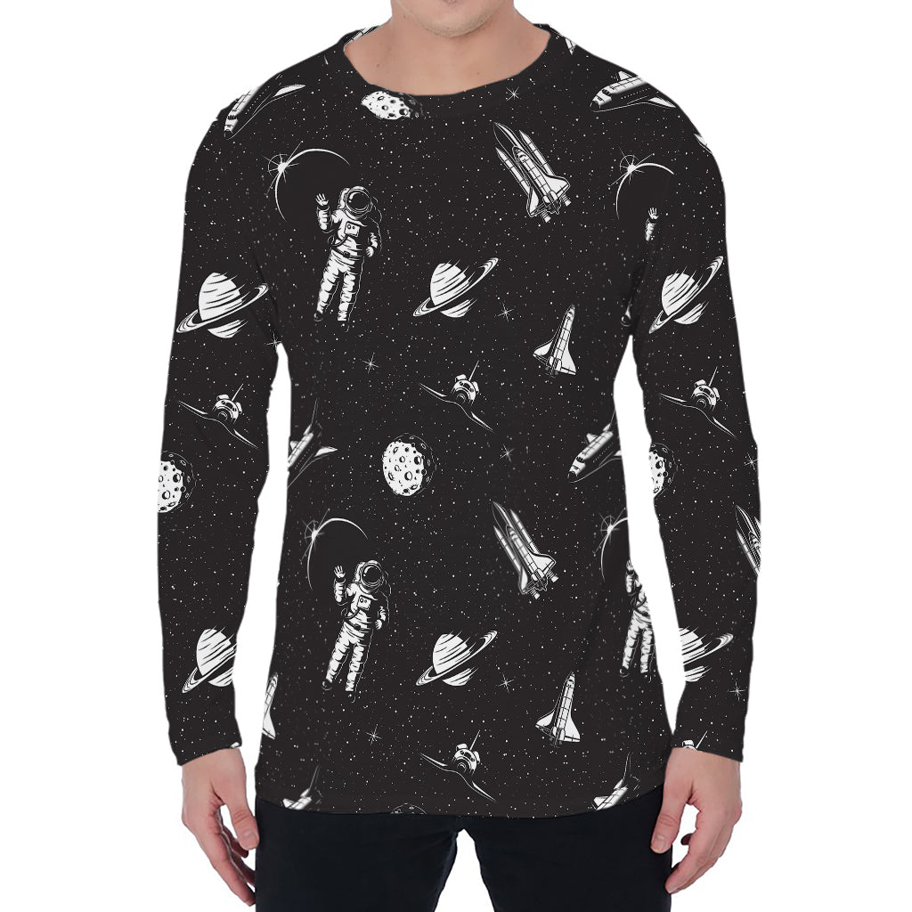 Astronaut In Space Pattern Print Men's Long Sleeve T-Shirt