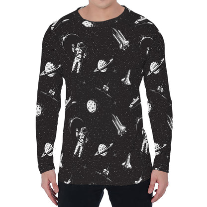 Astronaut In Space Pattern Print Men's Long Sleeve T-Shirt