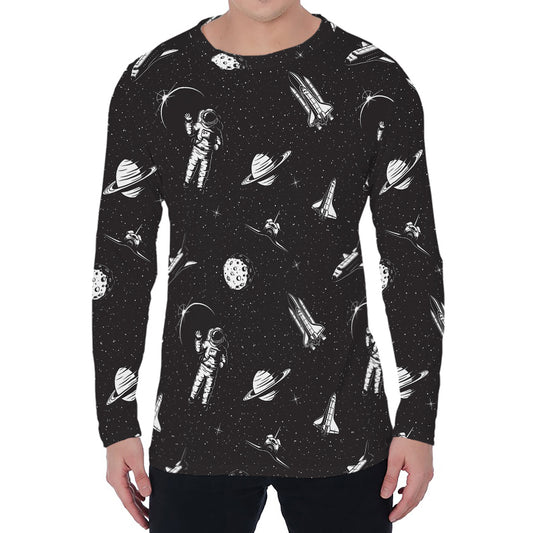 Astronaut In Space Pattern Print Men's Long Sleeve T-Shirt
