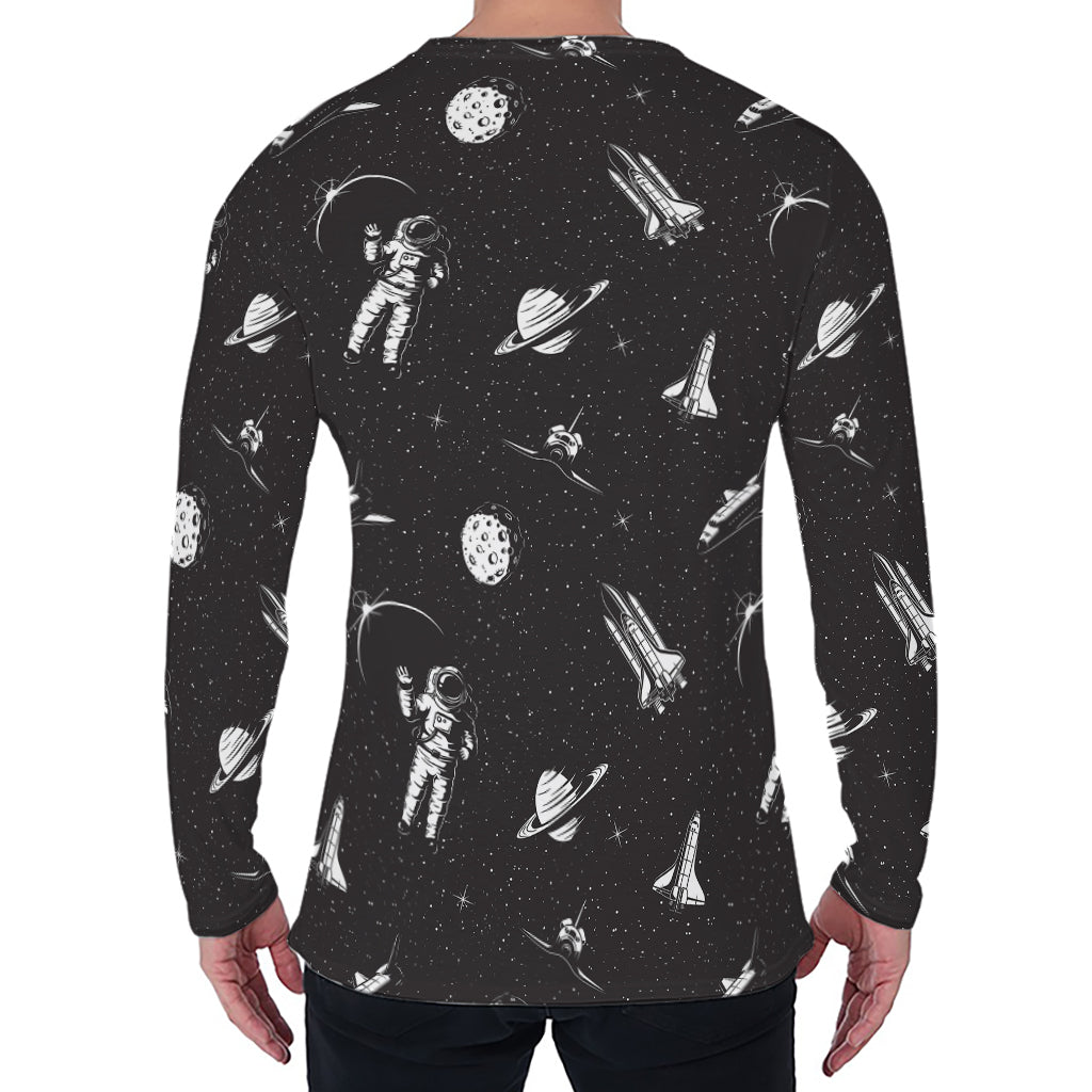 Astronaut In Space Pattern Print Men's Long Sleeve T-Shirt
