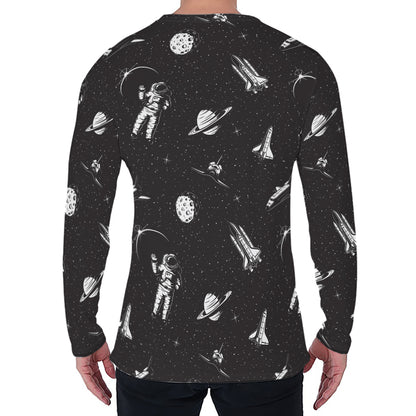 Astronaut In Space Pattern Print Men's Long Sleeve T-Shirt