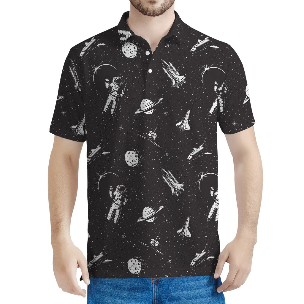 Astronaut In Space Pattern Print Men's Polo Shirt