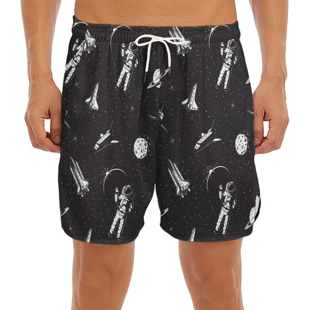 Astronaut In Space Pattern Print Men's Split Running Shorts