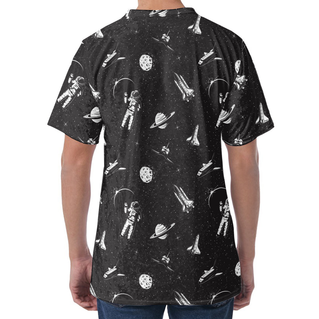 Astronaut In Space Pattern Print Men's Velvet T-Shirt