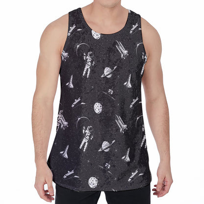 Astronaut In Space Pattern Print Men's Velvet Tank Top