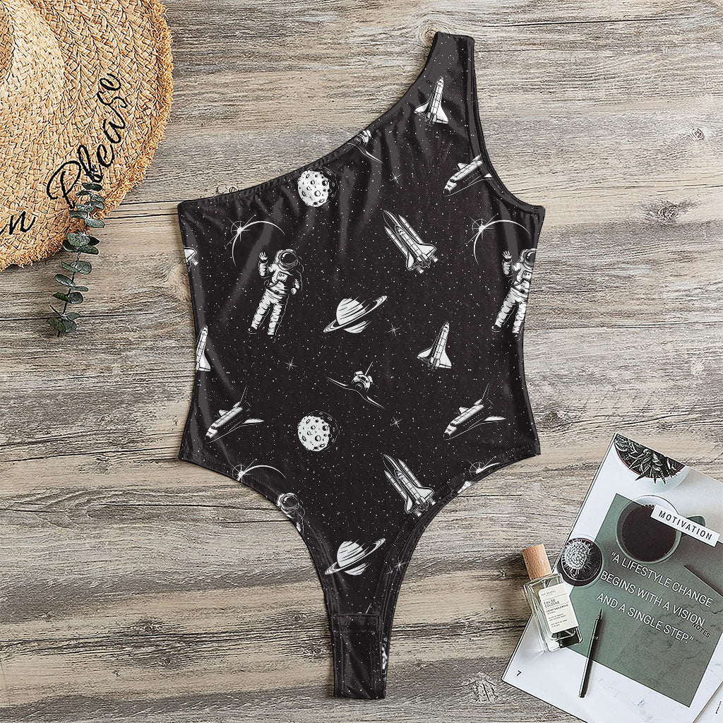 Astronaut In Space Pattern Print One Shoulder Bodysuit