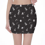Astronaut In Space Pattern Print Pencil Mini Skirt