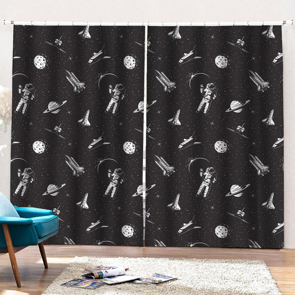 Astronaut In Space Pattern Print Pencil Pleat Curtains