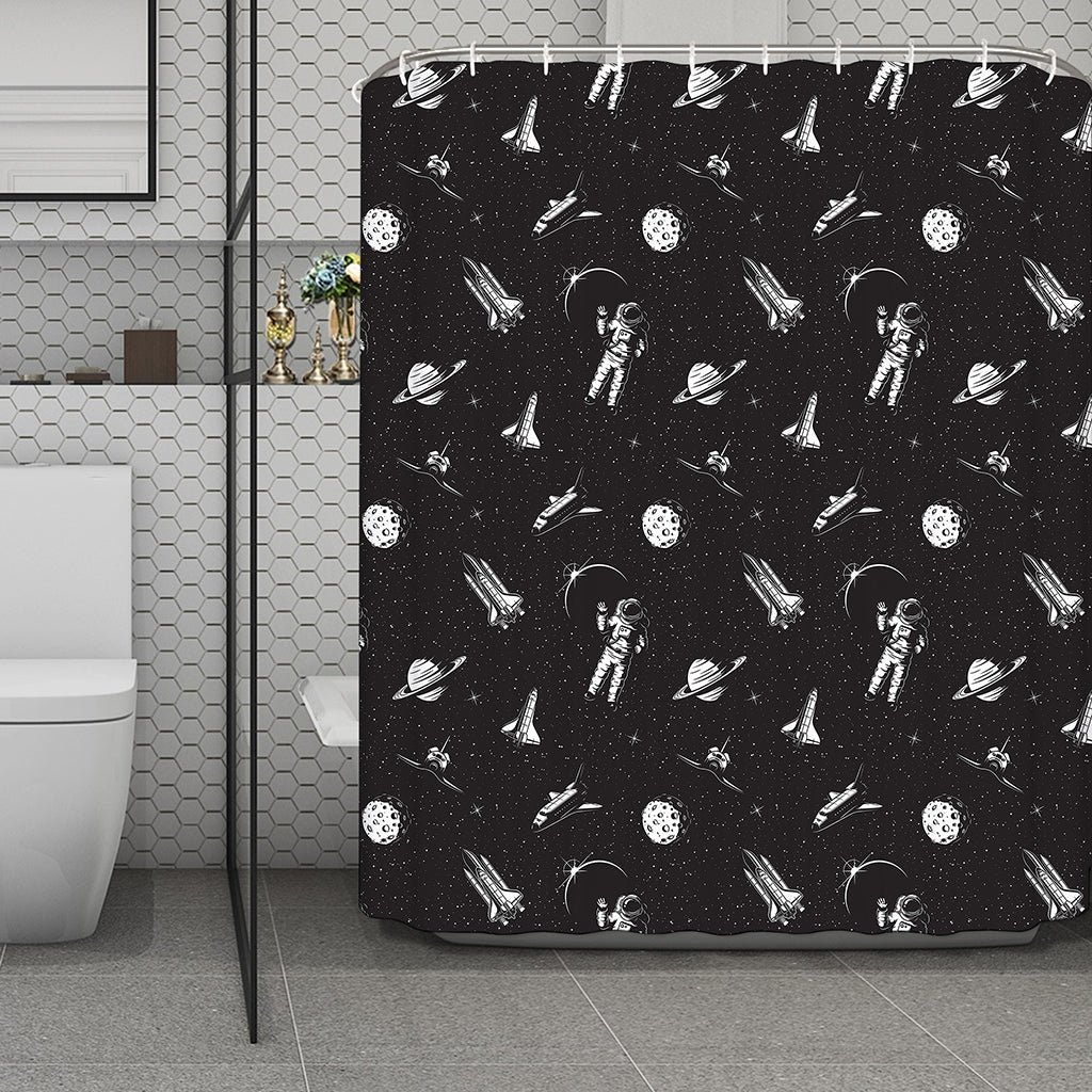 Astronaut In Space Pattern Print Polyester Shower Curtain