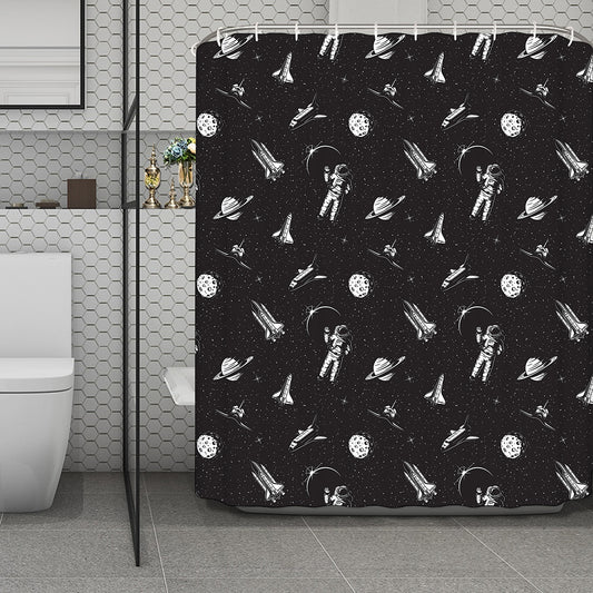 Astronaut In Space Pattern Print Polyester Shower Curtain
