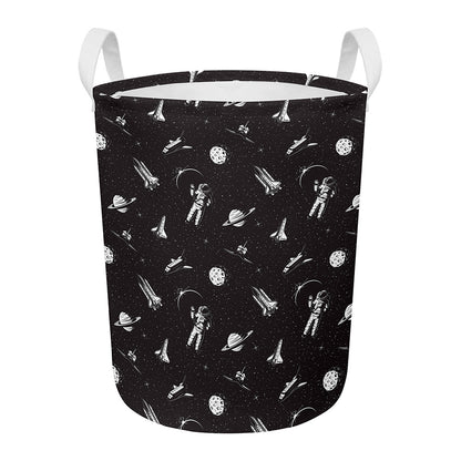 Astronaut In Space Pattern Print Round Laundry Basket