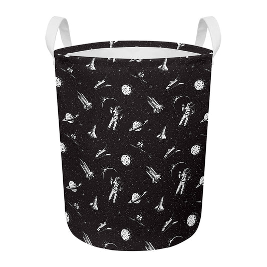 Astronaut In Space Pattern Print Round Laundry Basket
