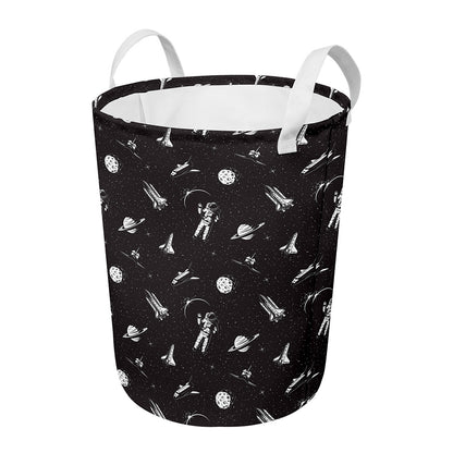 Astronaut In Space Pattern Print Round Laundry Basket