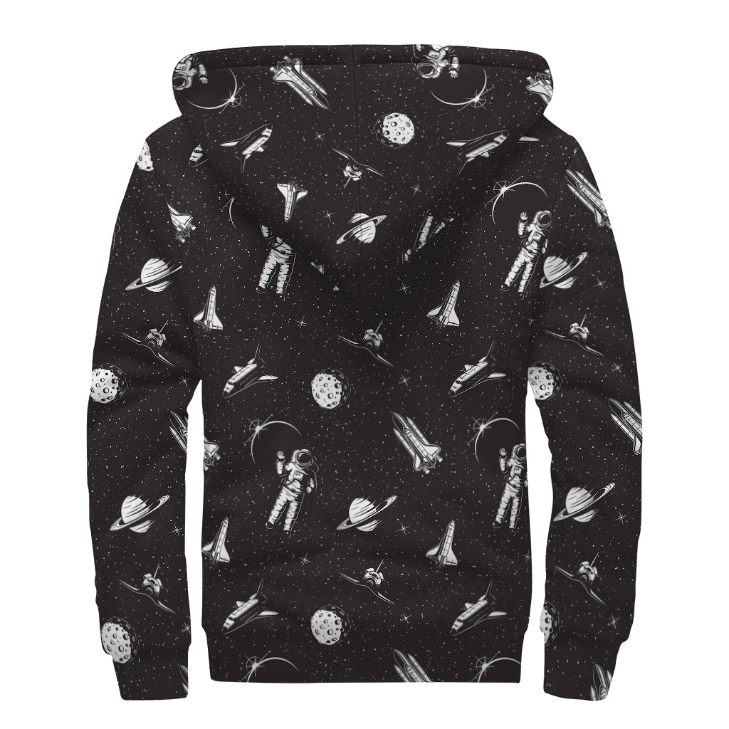 Astronaut In Space Pattern Print Sherpa Lined Zip Up Hoodie