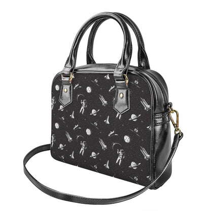Astronaut In Space Pattern Print Shoulder Handbag