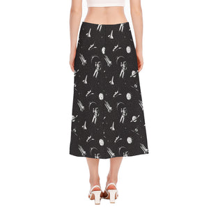 Astronaut In Space Pattern Print Side Slit Midi Skirt