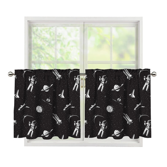 Astronaut In Space Pattern Print Tier Curtains