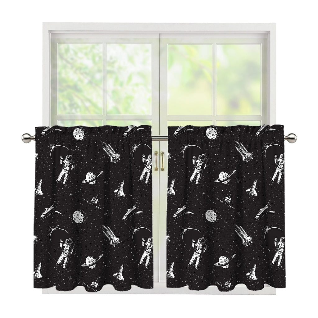 Astronaut In Space Pattern Print Tier Curtains