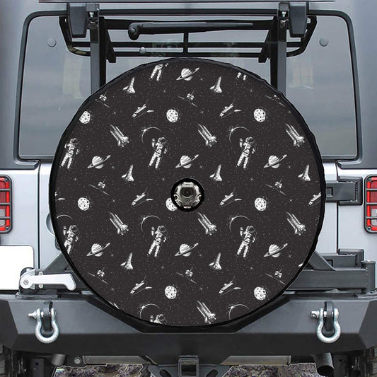 Astronaut In Space Pattern Print Tire Cover With Camera Hole
