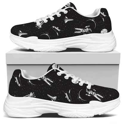 Astronaut In Space Pattern Print White Chunky Shoes