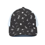 Astronaut In Space Pattern Print White Mesh Trucker Cap