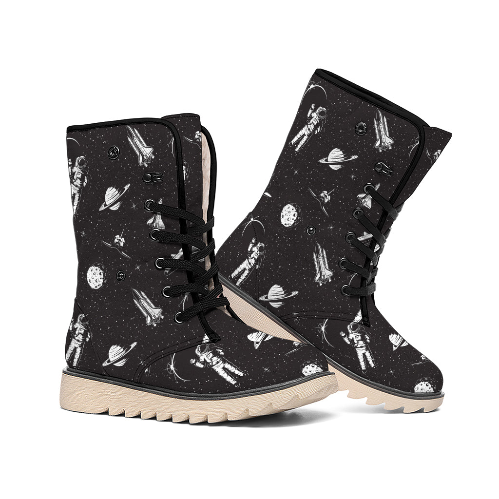 Astronaut In Space Pattern Print Winter Boots