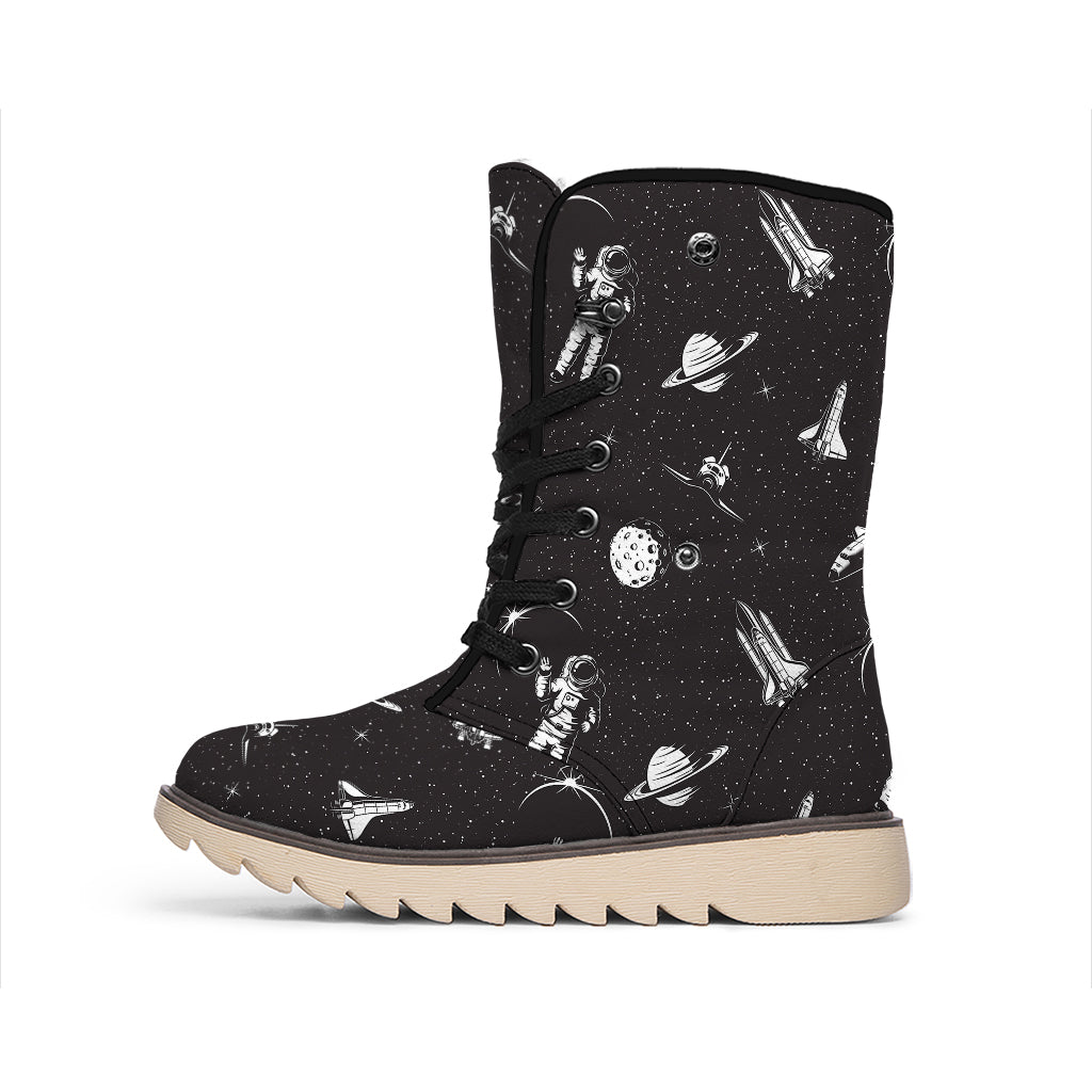 Astronaut In Space Pattern Print Winter Boots