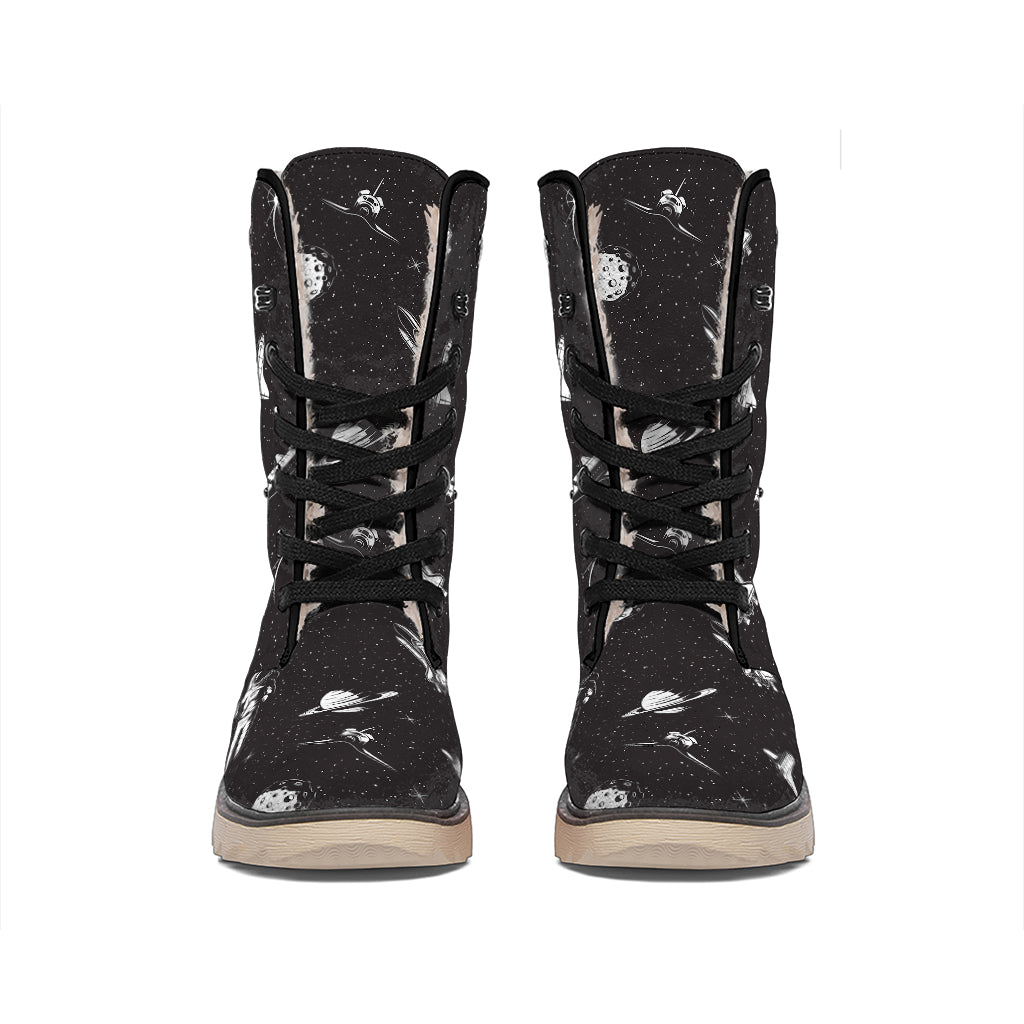Astronaut In Space Pattern Print Winter Boots