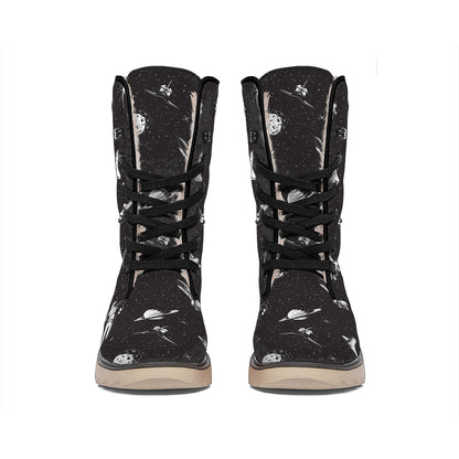 Astronaut In Space Pattern Print Winter Boots