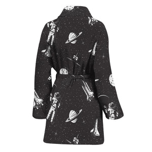 Astronaut In Space Pattern Print Women's Bathrobe