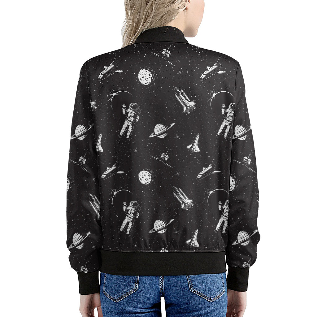 Astronaut In Space Pattern Print Women's Bomber Jacket