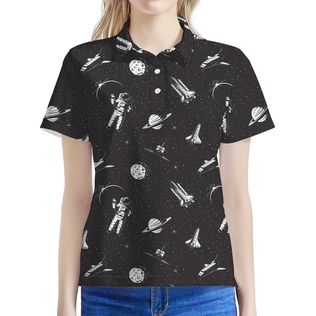 Astronaut In Space Pattern Print Women's Polo Shirt