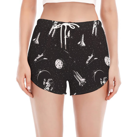 Astronaut In Space Pattern Print Women's Split Running Shorts
