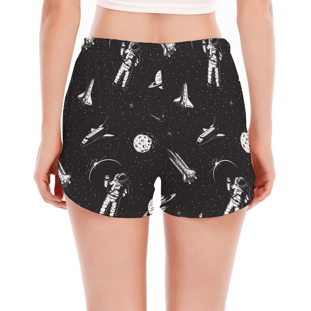 Astronaut In Space Pattern Print Women's Split Running Shorts