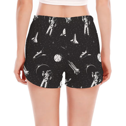 Astronaut In Space Pattern Print Women's Split Running Shorts