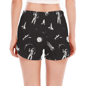 Astronaut In Space Pattern Print Women's Split Running Shorts