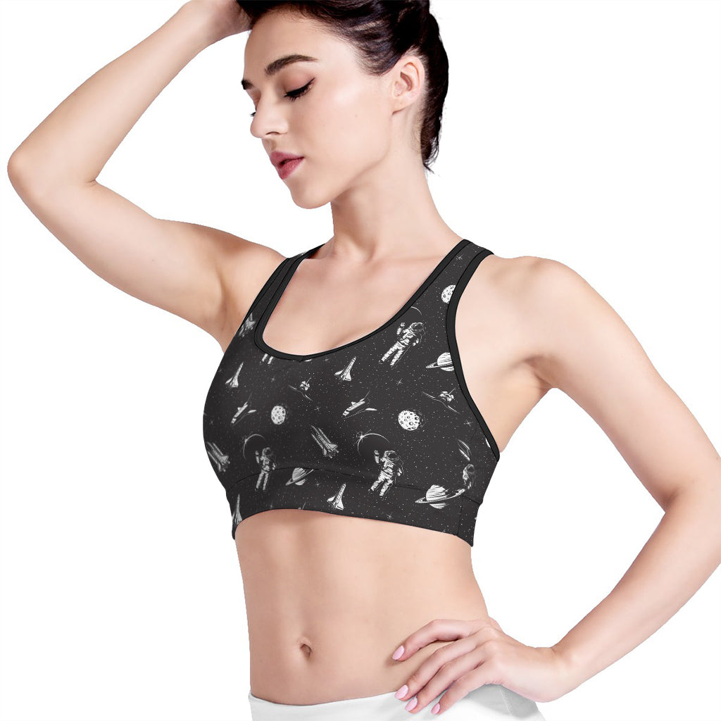 Astronaut In Space Pattern Print Women's Sports Bra